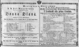 Theaterzettel (Oper und Burgtheater in Wien) 18470405 Seite: 1