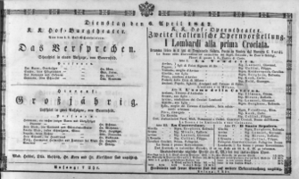 Theaterzettel (Oper und Burgtheater in Wien) 18470406 Seite: 1