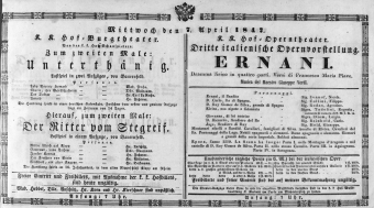 Theaterzettel (Oper und Burgtheater in Wien) 18470407 Seite: 1