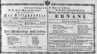 Theaterzettel (Oper und Burgtheater in Wien) 18470408 Seite: 1