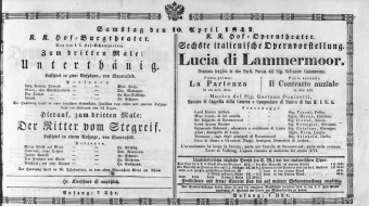 Theaterzettel (Oper und Burgtheater in Wien) 18470410 Seite: 1