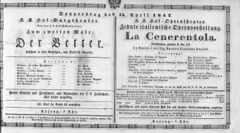 Theaterzettel (Oper und Burgtheater in Wien) 18470415 Seite: 1