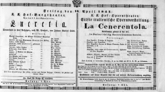 Theaterzettel (Oper und Burgtheater in Wien) 18470416 Seite: 1