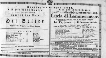 Theaterzettel (Oper und Burgtheater in Wien) 18470417 Seite: 1