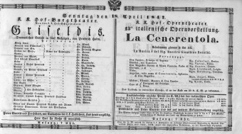 Theaterzettel (Oper und Burgtheater in Wien) 18470418 Seite: 1