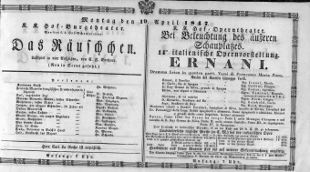 Theaterzettel (Oper und Burgtheater in Wien) 18470419 Seite: 1