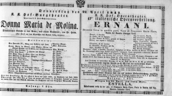 Theaterzettel (Oper und Burgtheater in Wien) 18470422 Seite: 1