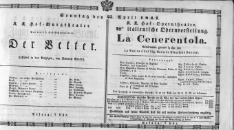 Theaterzettel (Oper und Burgtheater in Wien) 18470425 Seite: 1