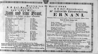 Theaterzettel (Oper und Burgtheater in Wien) 18470426 Seite: 1