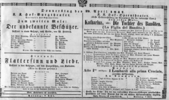 Theaterzettel (Oper und Burgtheater in Wien) 18470429 Seite: 1