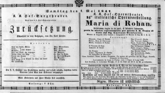 Theaterzettel (Oper und Burgtheater in Wien) 18470501 Seite: 1