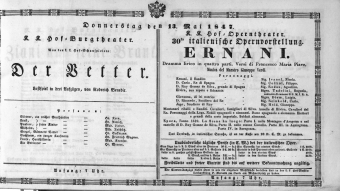 Theaterzettel (Oper und Burgtheater in Wien) 18470513 Seite: 1
