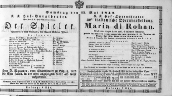 Theaterzettel (Oper und Burgtheater in Wien) 18470515 Seite: 1