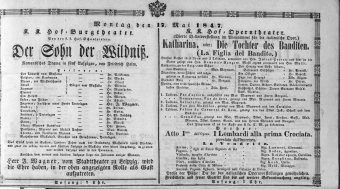 Theaterzettel (Oper und Burgtheater in Wien) 18470517 Seite: 1