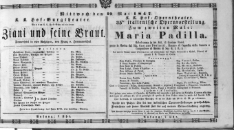 Theaterzettel (Oper und Burgtheater in Wien) 18470519 Seite: 1