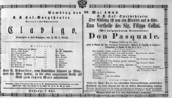 Theaterzettel (Oper und Burgtheater in Wien) 18470522 Seite: 1