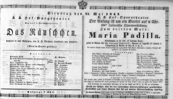 Theaterzettel (Oper und Burgtheater in Wien) 18470525 Seite: 1