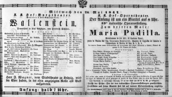 Theaterzettel (Oper und Burgtheater in Wien) 18470526 Seite: 1