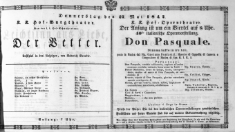 Theaterzettel (Oper und Burgtheater in Wien) 18470527 Seite: 1