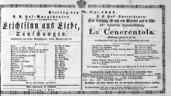 Theaterzettel (Oper und Burgtheater in Wien) 18470528 Seite: 1