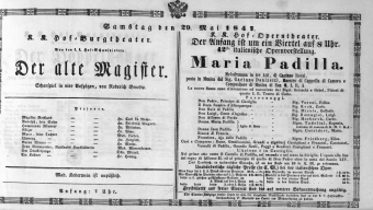Theaterzettel (Oper und Burgtheater in Wien) 18470529 Seite: 1
