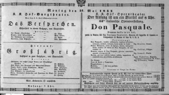 Theaterzettel (Oper und Burgtheater in Wien) 18470531 Seite: 1