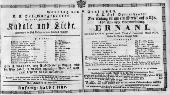 Theaterzettel (Oper und Burgtheater in Wien) 18470606 Seite: 1
