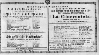 Theaterzettel (Oper und Burgtheater in Wien) 18470608 Seite: 1