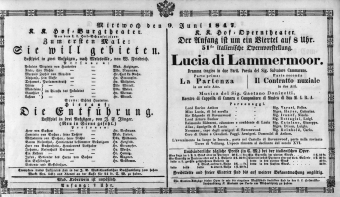 Theaterzettel (Oper und Burgtheater in Wien) 18470609 Seite: 1