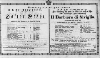 Theaterzettel (Oper und Burgtheater in Wien) 18470612 Seite: 1