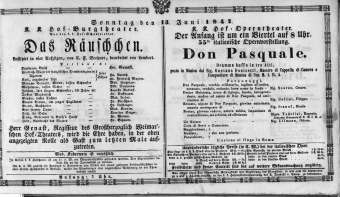 Theaterzettel (Oper und Burgtheater in Wien) 18470613 Seite: 1