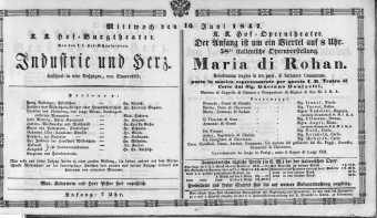 Theaterzettel (Oper und Burgtheater in Wien) 18470616 Seite: 1