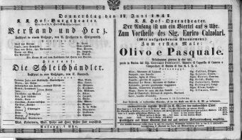 Theaterzettel (Oper und Burgtheater in Wien) 18470617 Seite: 1