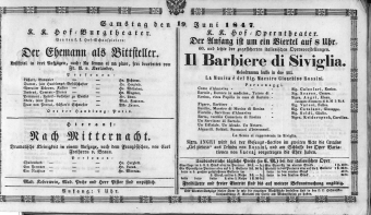 Theaterzettel (Oper und Burgtheater in Wien) 18470619 Seite: 1