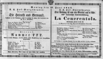 Theaterzettel (Oper und Burgtheater in Wien) 18470621 Seite: 1