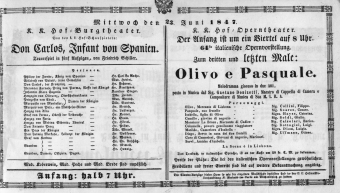 Theaterzettel (Oper und Burgtheater in Wien) 18470623 Seite: 1