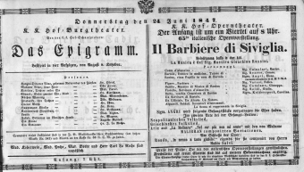 Theaterzettel (Oper und Burgtheater in Wien) 18470624 Seite: 1