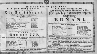 Theaterzettel (Oper und Burgtheater in Wien) 18470630 Seite: 1