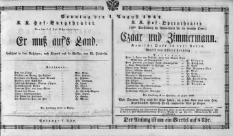 Theaterzettel (Oper und Burgtheater in Wien) 18470801 Seite: 1