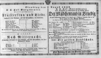 Theaterzettel (Oper und Burgtheater in Wien) 18470803 Seite: 1