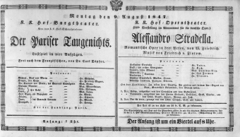 Theaterzettel (Oper und Burgtheater in Wien) 18470809 Seite: 1