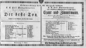 Theaterzettel (Oper und Burgtheater in Wien) 18470812 Seite: 1