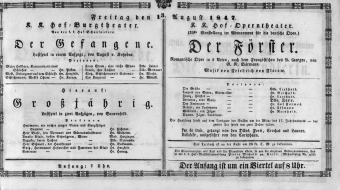 Theaterzettel (Oper und Burgtheater in Wien) 18470813 Seite: 1