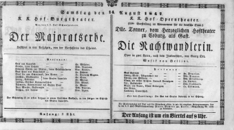 Theaterzettel (Oper und Burgtheater in Wien) 18470814 Seite: 1
