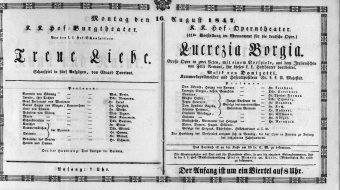 Theaterzettel (Oper und Burgtheater in Wien) 18470816 Seite: 1