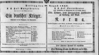 Theaterzettel (Oper und Burgtheater in Wien) 18470820 Seite: 1