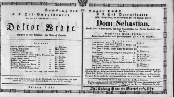 Theaterzettel (Oper und Burgtheater in Wien) 18470821 Seite: 1
