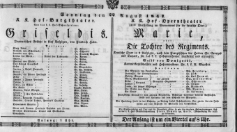 Theaterzettel (Oper und Burgtheater in Wien) 18470822 Seite: 1
