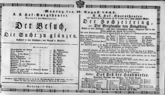 Theaterzettel (Oper und Burgtheater in Wien) 18470823 Seite: 1