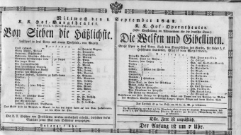 Theaterzettel (Oper und Burgtheater in Wien) 18470901 Seite: 1
